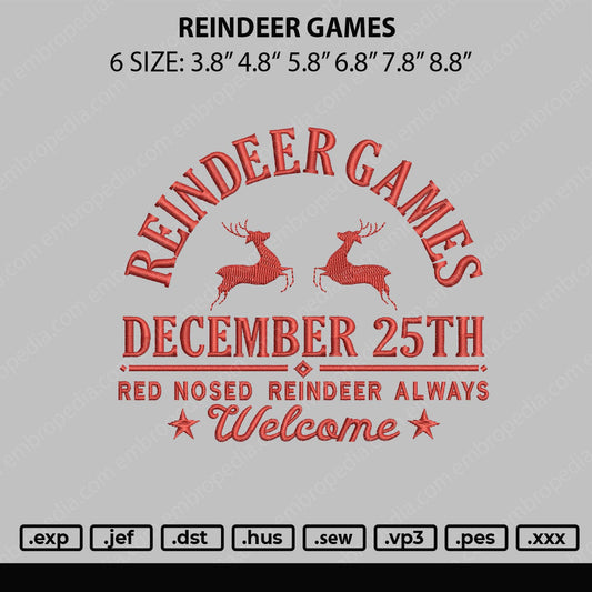 Reindeer Games Embroidery File 6 sizes