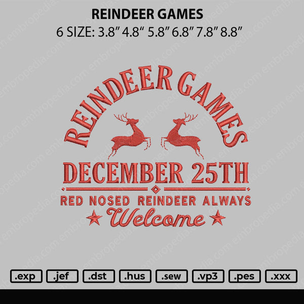 Reindeer Games Embroidery File 6 sizes