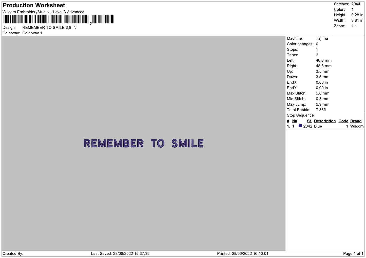 Remember To Smile Embroidery File 4 sizes