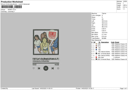 Player Song 02 Embroidery File 6 sizes