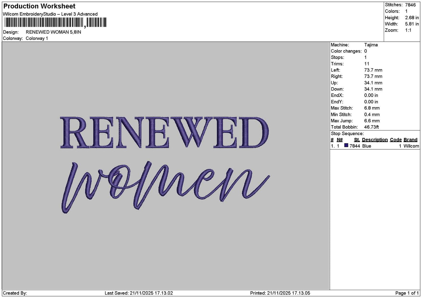 Renewedtext Embroidery File 6 sizes