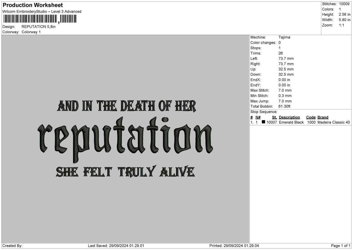 Reputationtext 02 Embroidery File 6 sizes