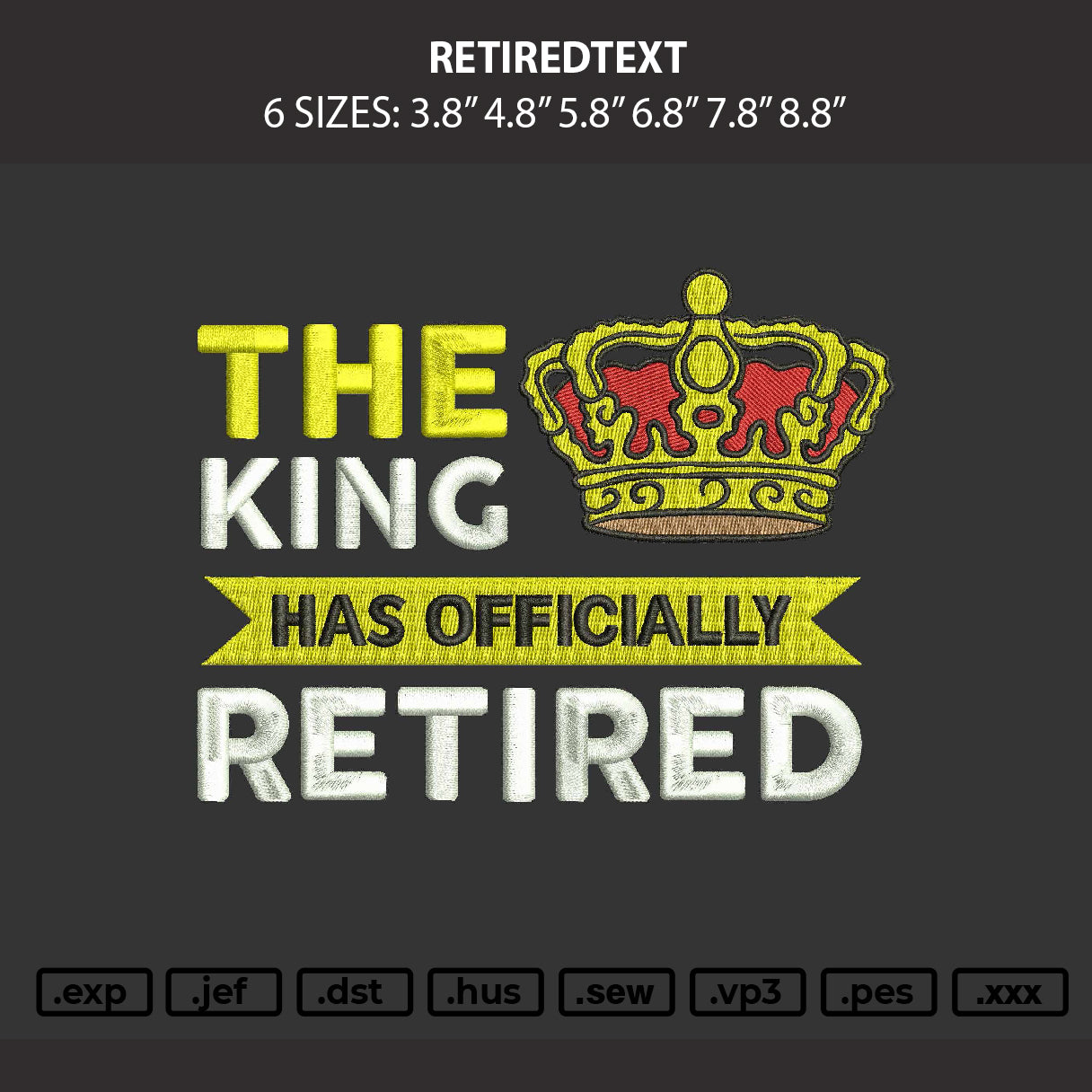 Retiredtext Embroidery Machine Design File 6 sizes