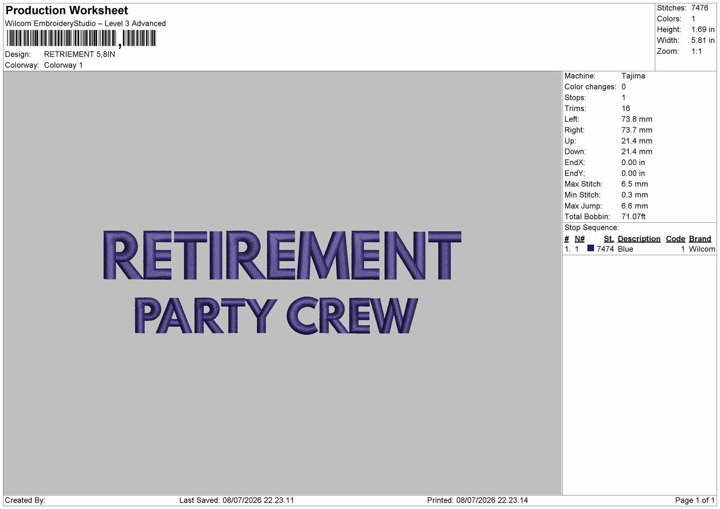 Retirement Text Embroidery Machine Design File 6 sizes