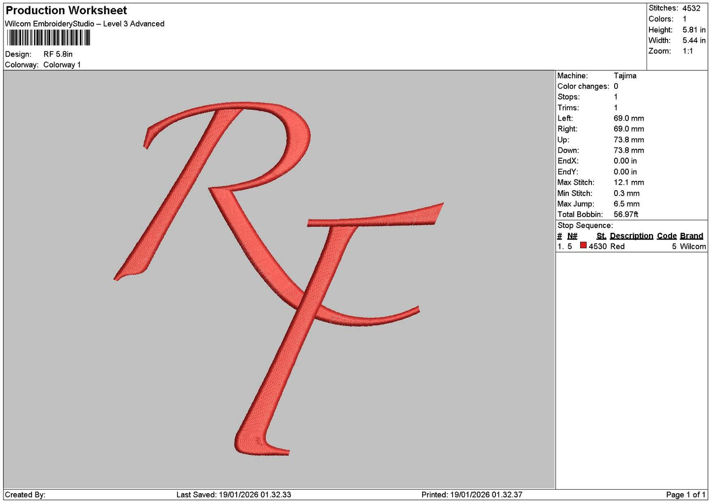 Rftext Embroidery File 6 sizes