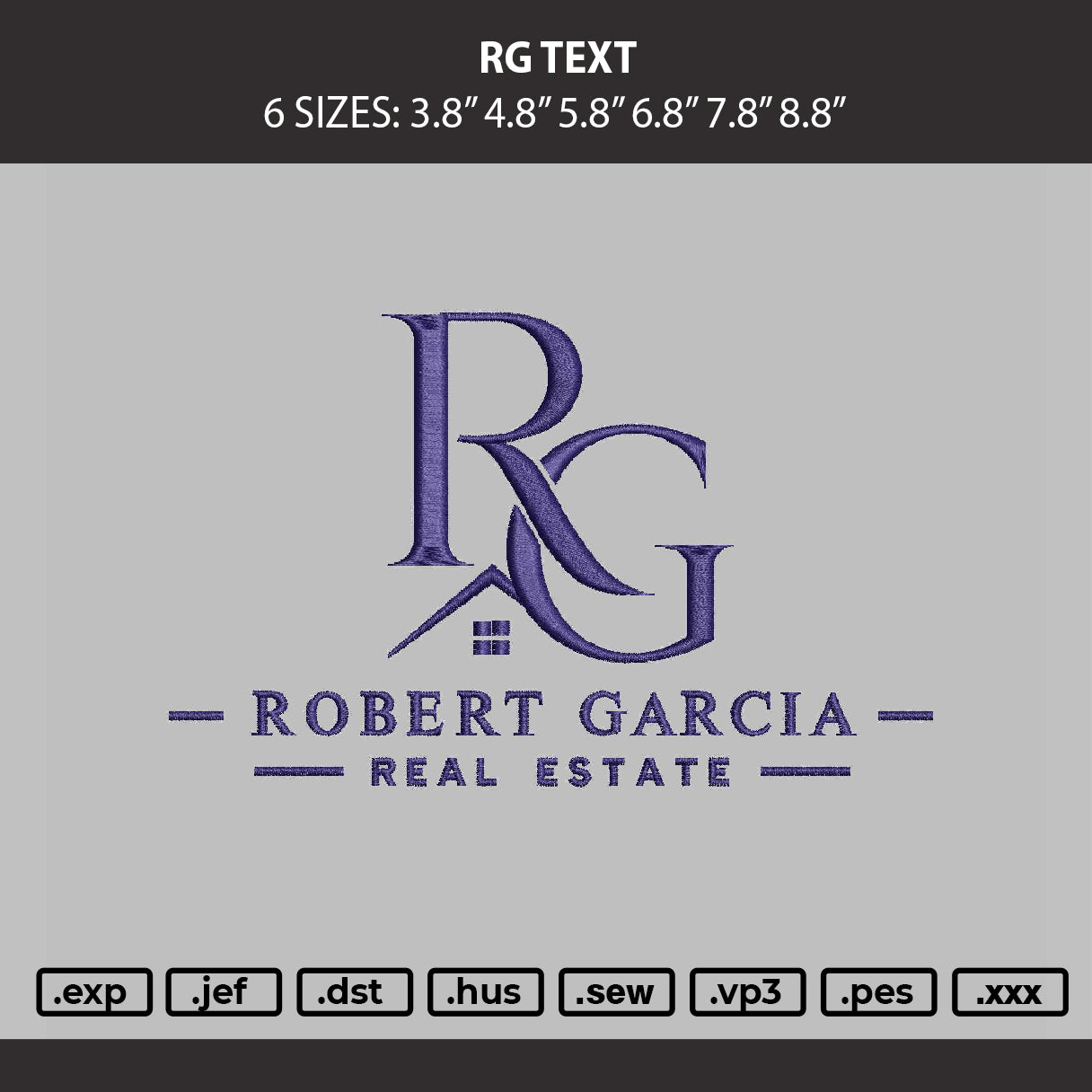 Rg Text Embroidery Machine Design File 6 sizes