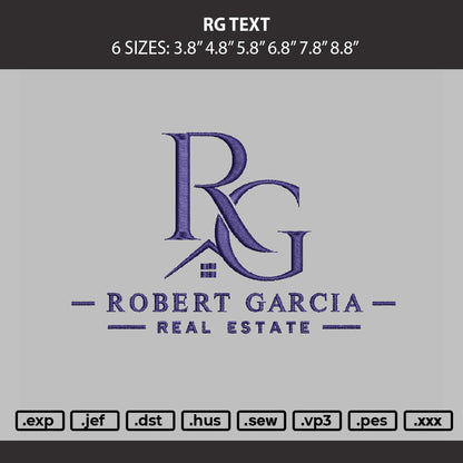 Rg Text Embroidery Machine Design File 6 sizes