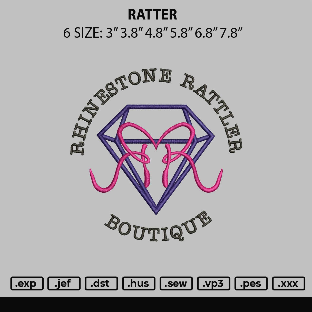 Ratter Embroidery File 6 sizes