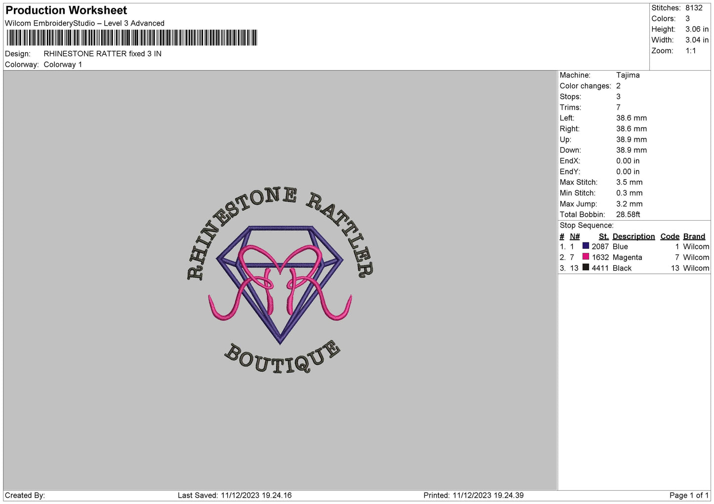Ratter Embroidery File 6 sizes