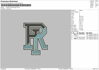 Ri Text Embroidery Machine Design File 6 sizes