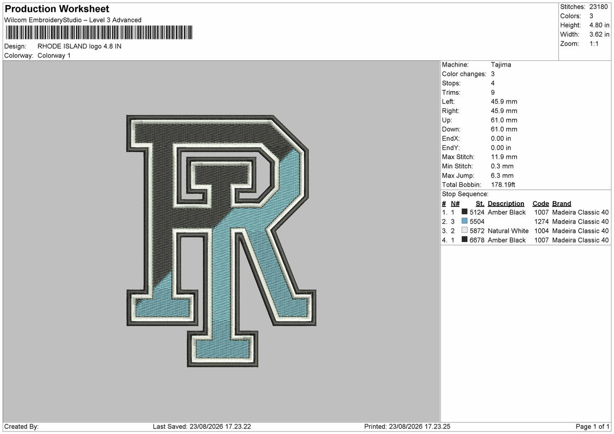 Ri Text Embroidery Machine Design File 6 sizes