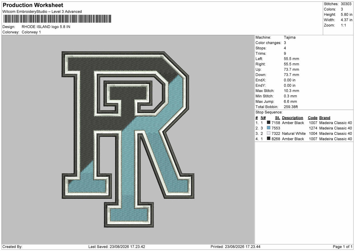 Ri Text Embroidery Machine Design File 6 sizes