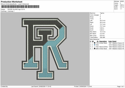 Ri Text Embroidery Machine Design File 6 sizes