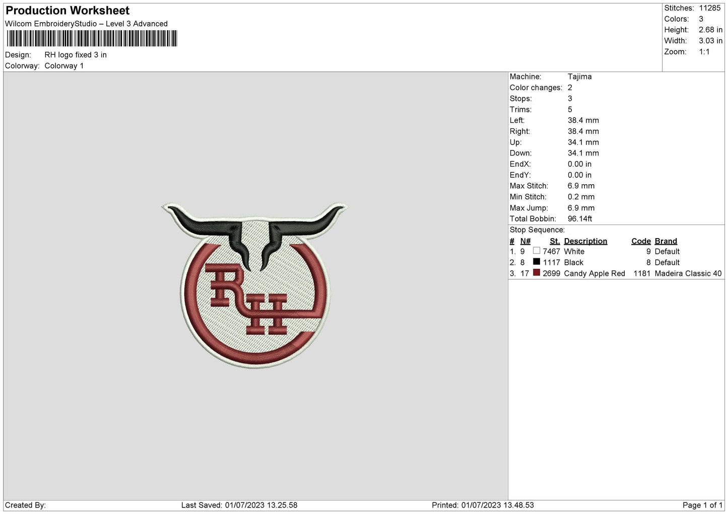 Rh Logo Embroidery File 6 sizes