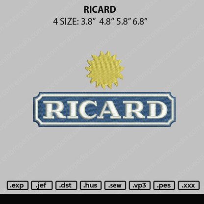Ricard Embroidery File 4 sizes
