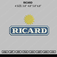 Ricard Embroidery File 4 sizes