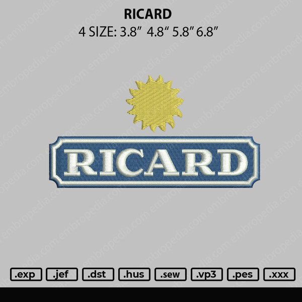 Ricard Embroidery File 4 sizes