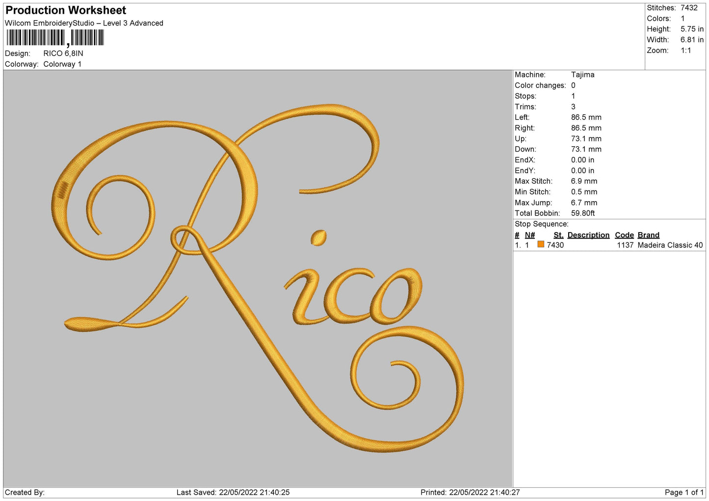 Rico Embroidery File 4 size
