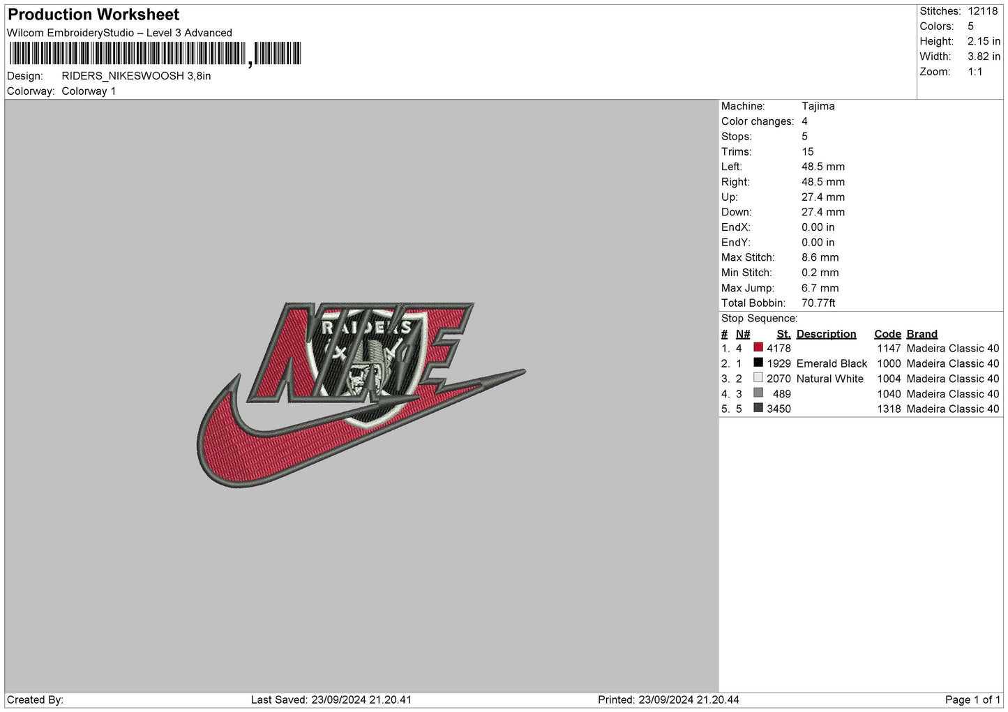 Nike Raiders 2309 Embroidery File 6 sizes