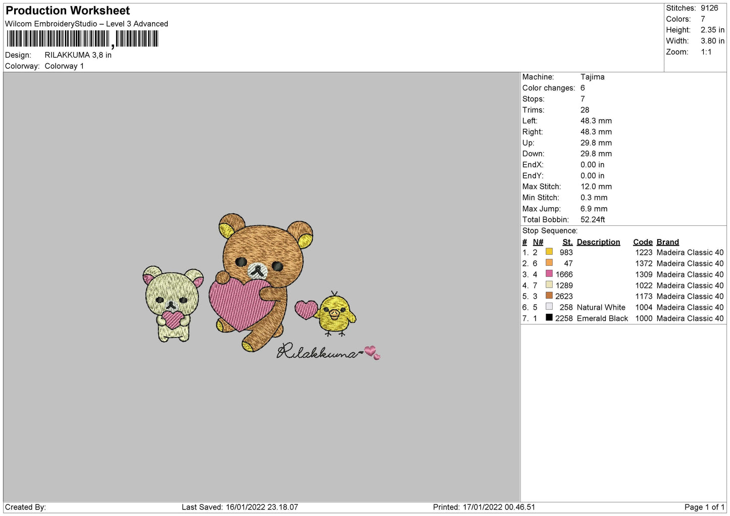 Rilakkuma Embroidery File 4 size