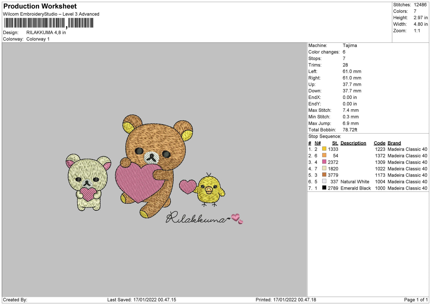 Rilakkuma Embroidery File 4 size