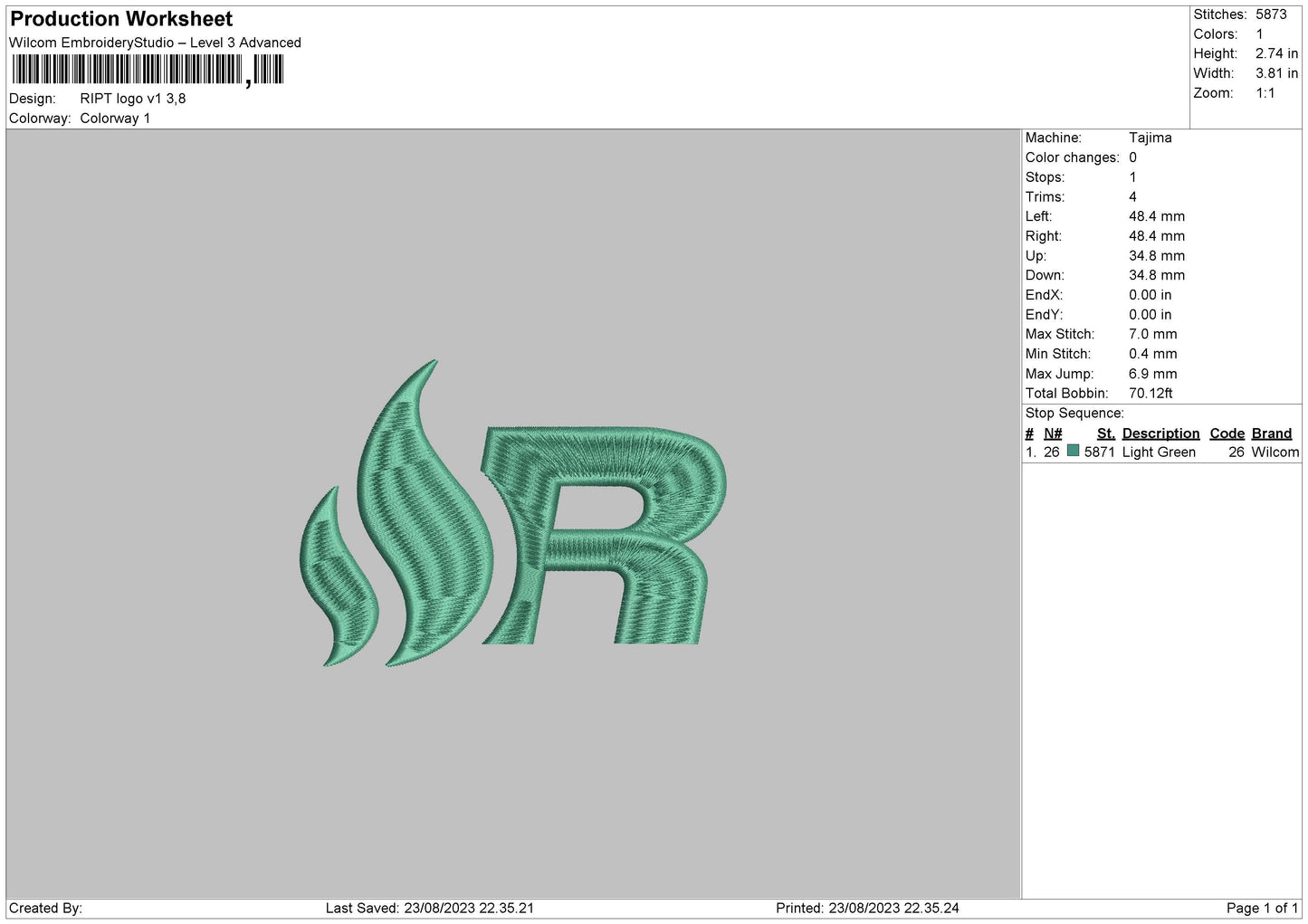 Ript L V1 Embroidery File 6 sizes