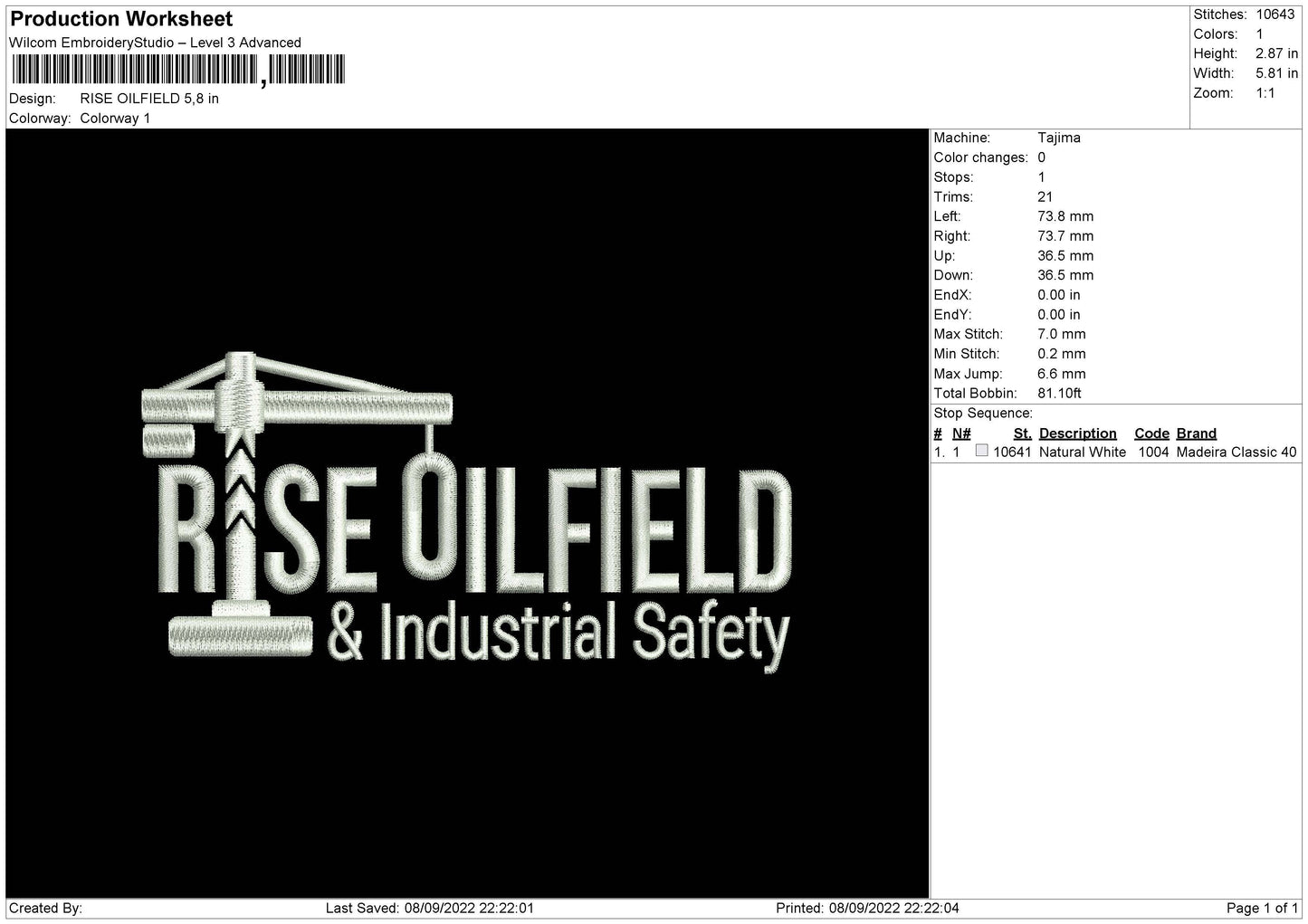 Rise Oilfield Embroidery File 5 sizes