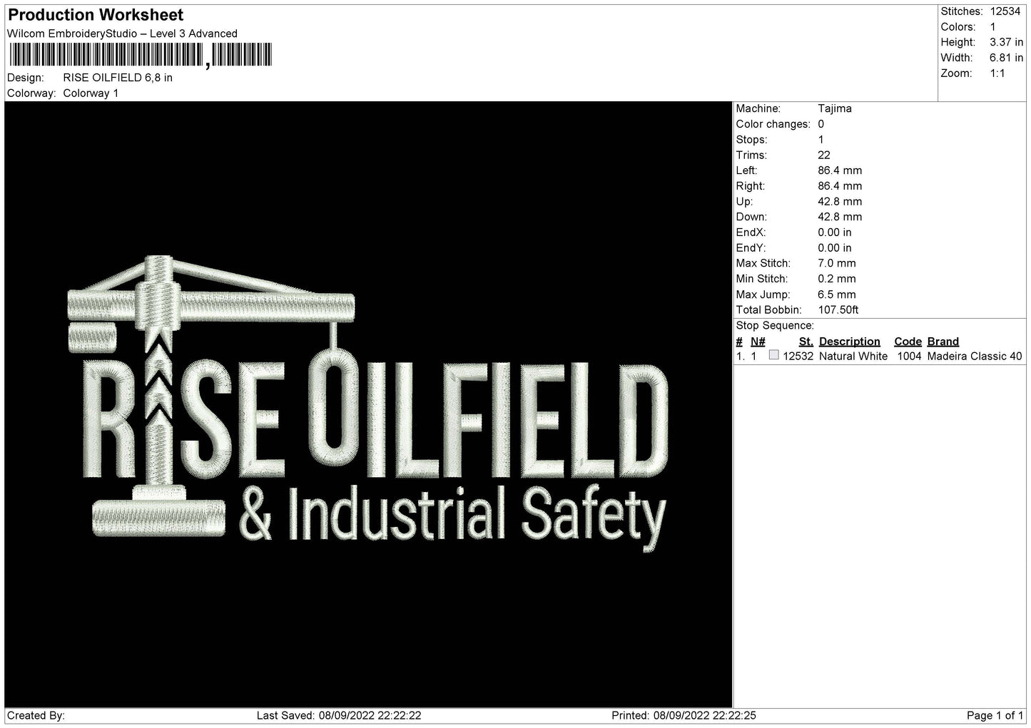 Rise Oilfield Embroidery File 5 sizes