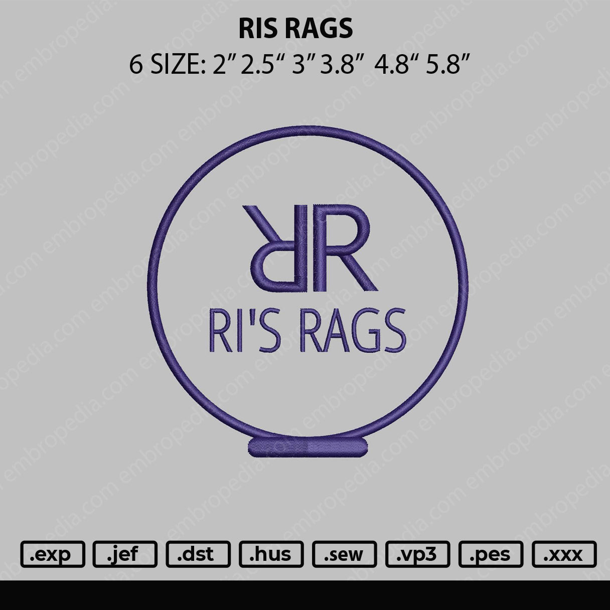 Ris Rags Embroidery File 6 sizes