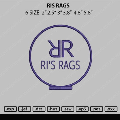 Ris Rags Embroidery File 6 sizes