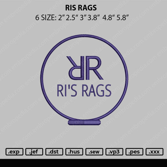 Ris Rags Embroidery File 6 sizes