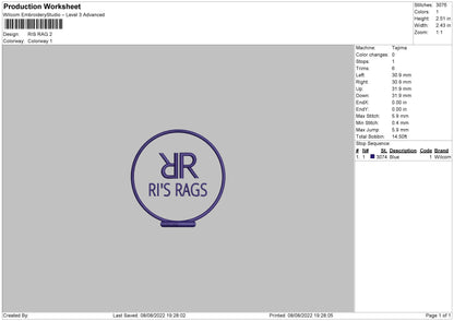 Ris Rags Embroidery File 6 sizes