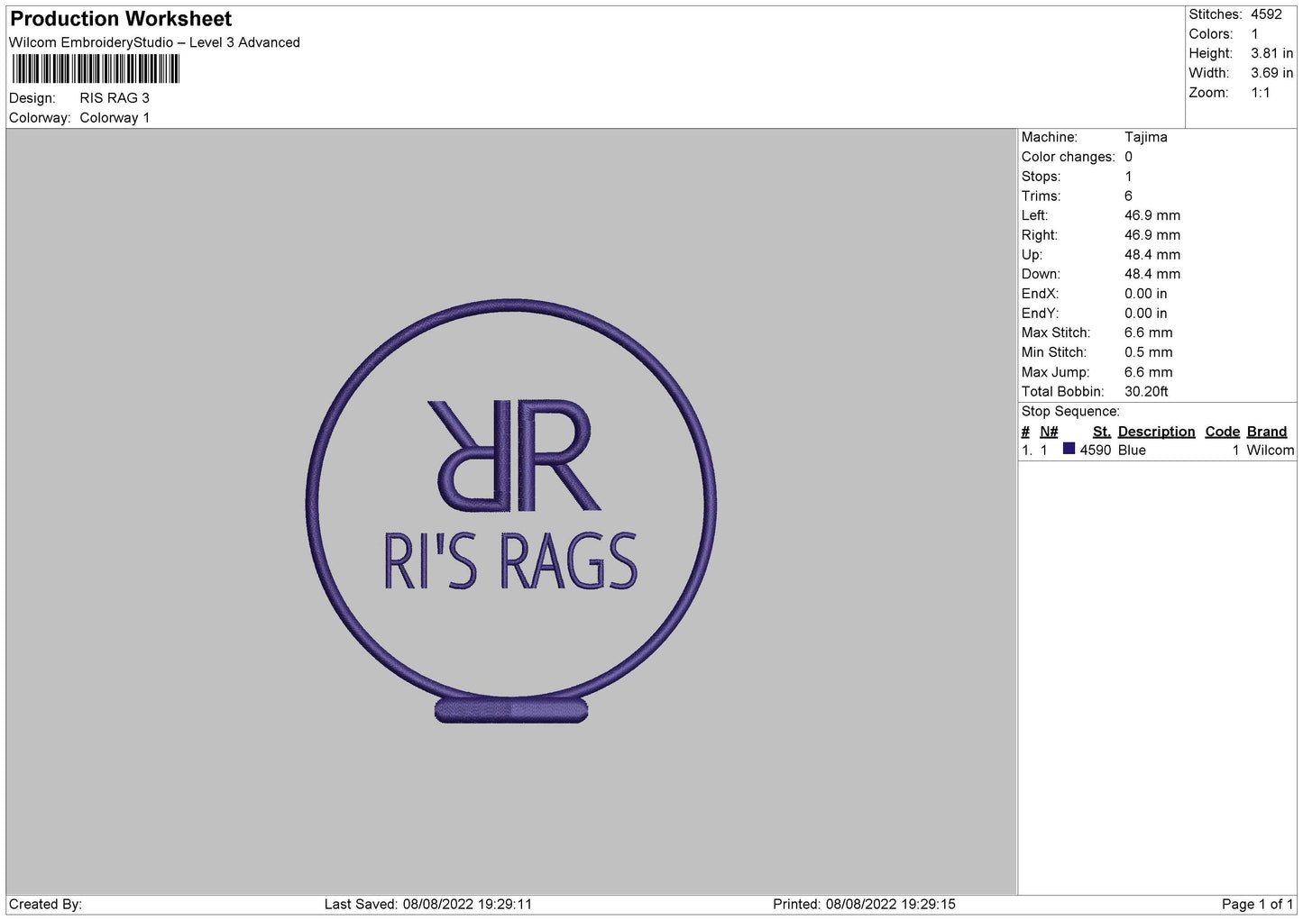Ris Rags Embroidery File 6 sizes