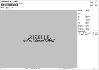 Rizelletext Embroidery File 6 sizes