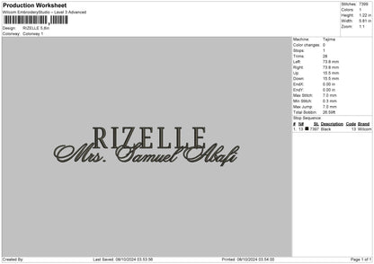 Rizelletext Embroidery File 6 sizes