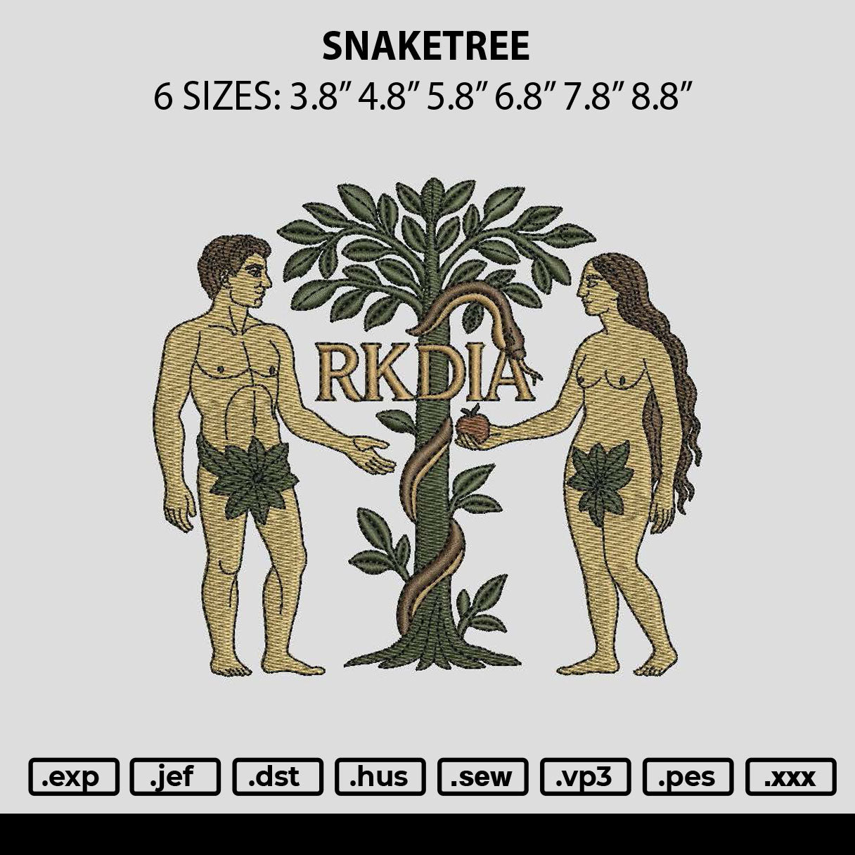 Snaketree Embroidery File 6 sizes