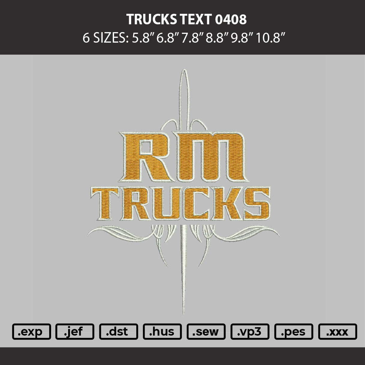 Trucks Text 0408 Embroidery Machine Design File 6 sizes