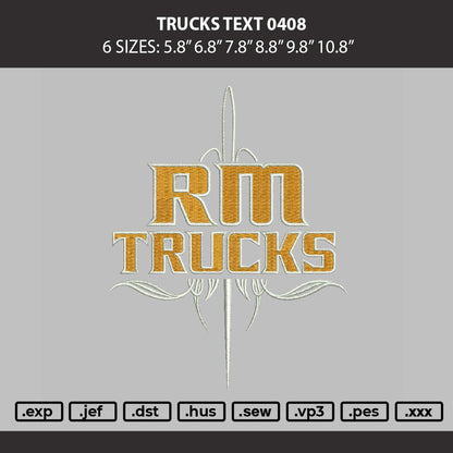 Trucks Text 0408 Embroidery Machine Design File 6 sizes