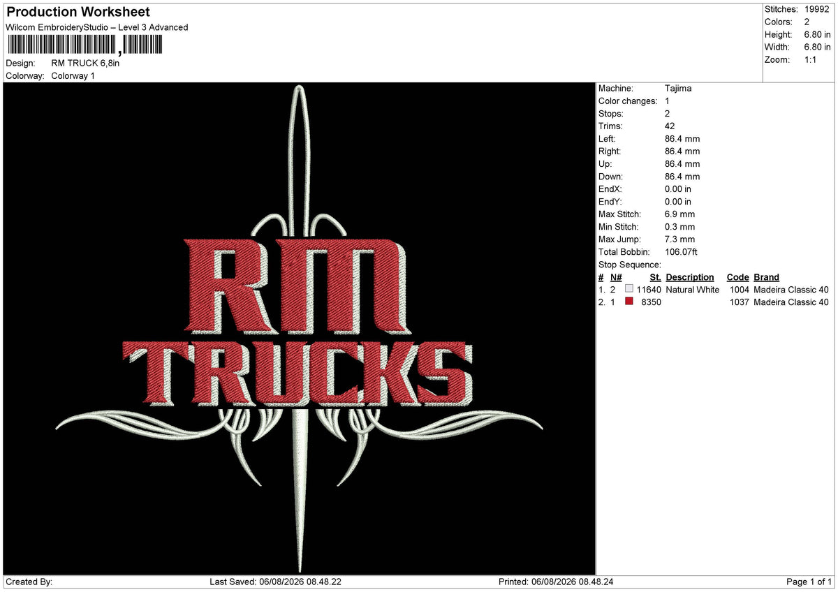 Trucks Text 0408 Embroidery Machine Design File 6 sizes