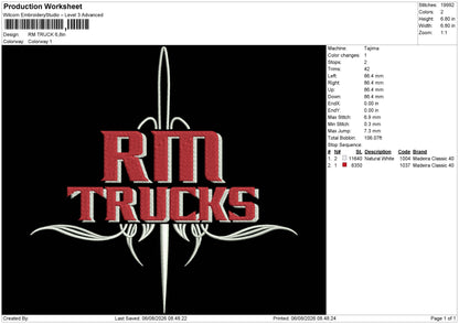 Trucks Text 0408 Embroidery Machine Design File 6 sizes