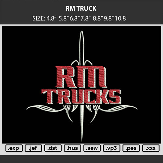 Trucks Text 0408 Embroidery Machine Design File 6 sizes