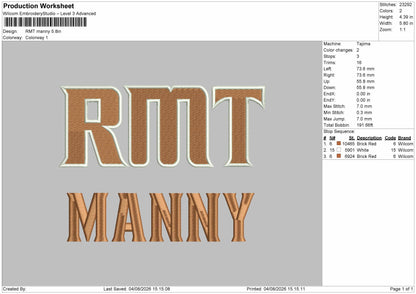 Manny Text Embroidery Machine Design File 6 sizes