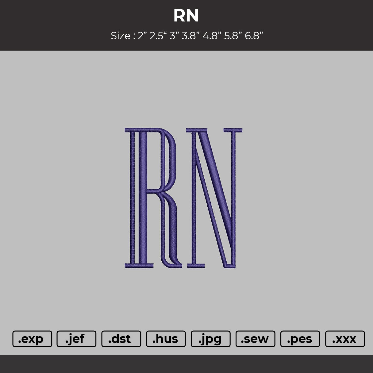 RN Letter Embroidery File 6 sizes