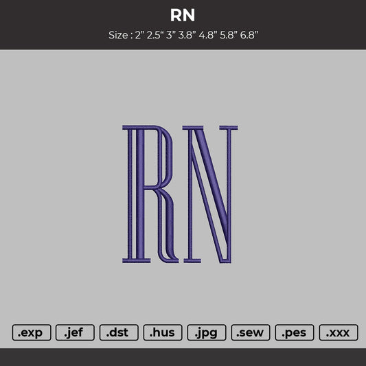 RN Letter Embroidery File 6 sizes