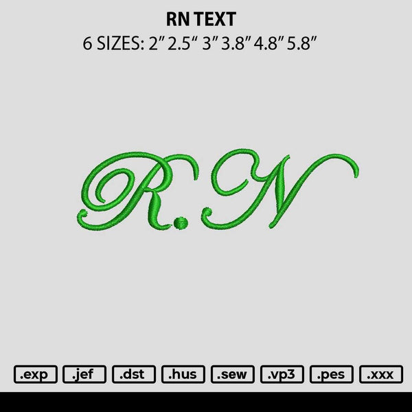 Rn Text Embroidery File 6 sizes
