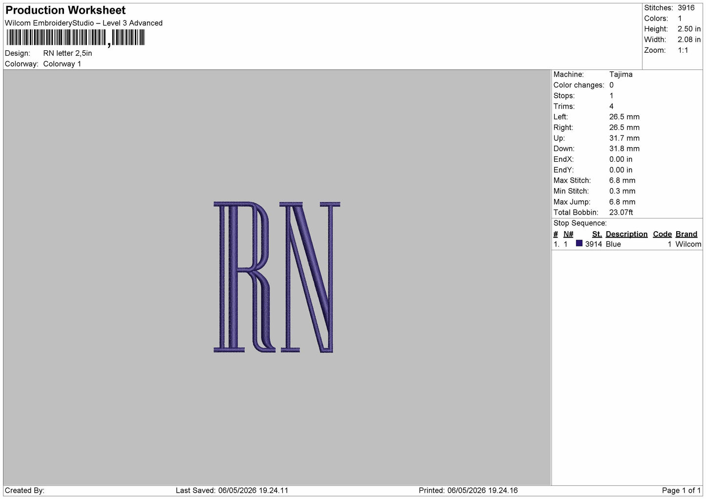 RN Letter Embroidery File 6 sizes