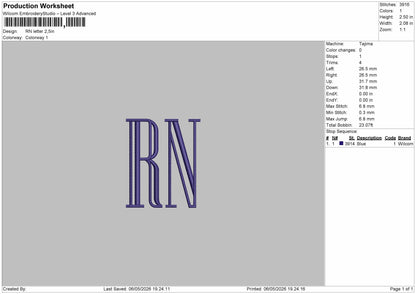 RN Letter Embroidery File 6 sizes