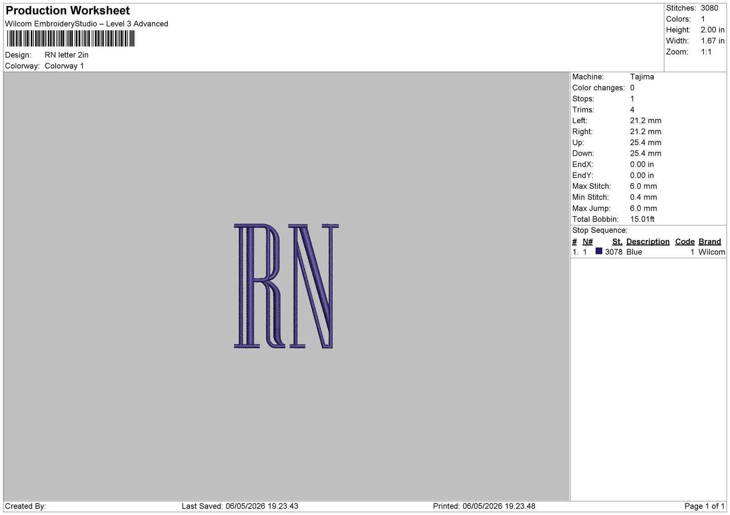 RN Letter Embroidery File 6 sizes