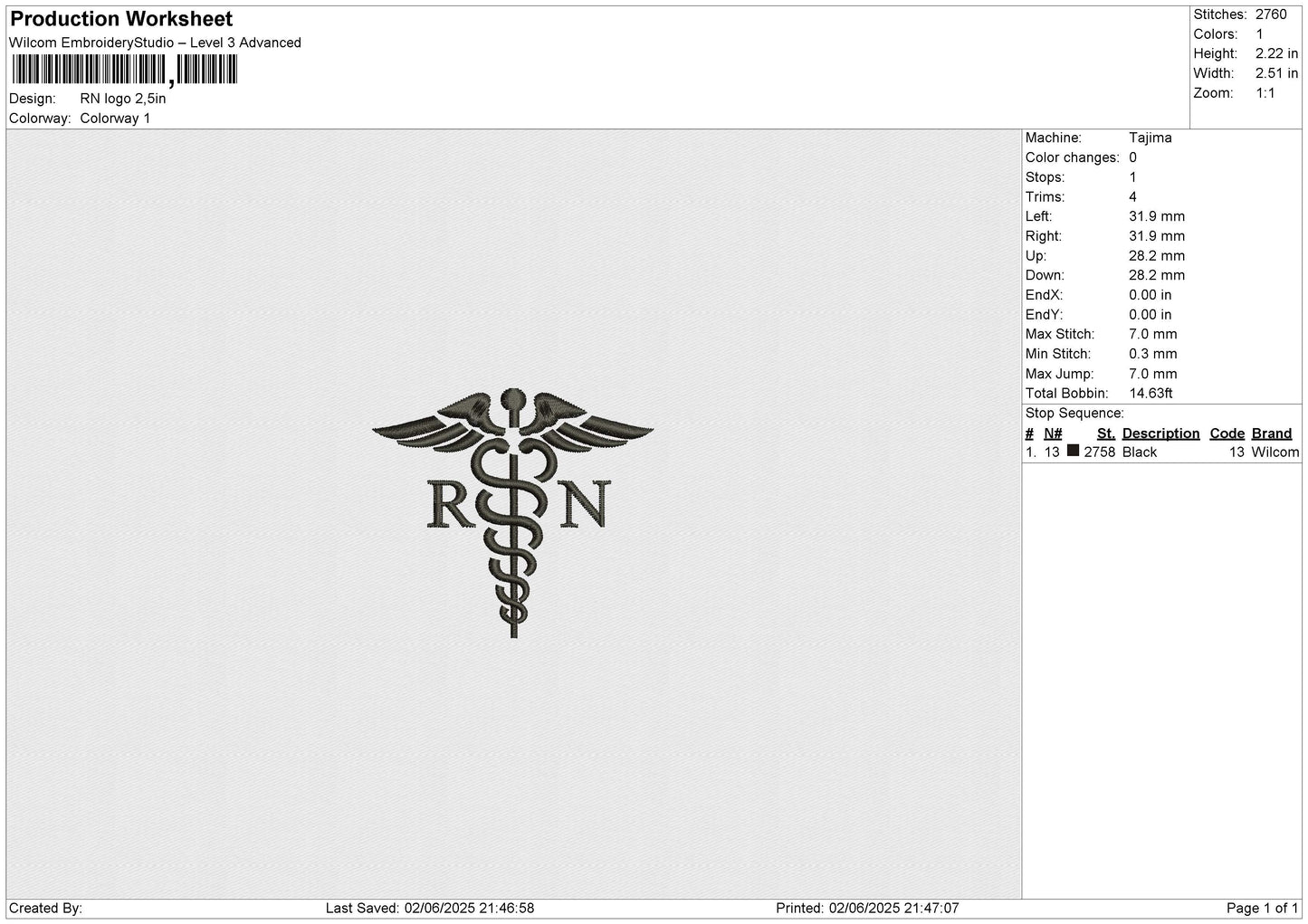 RN logo Embroidery File 6 size