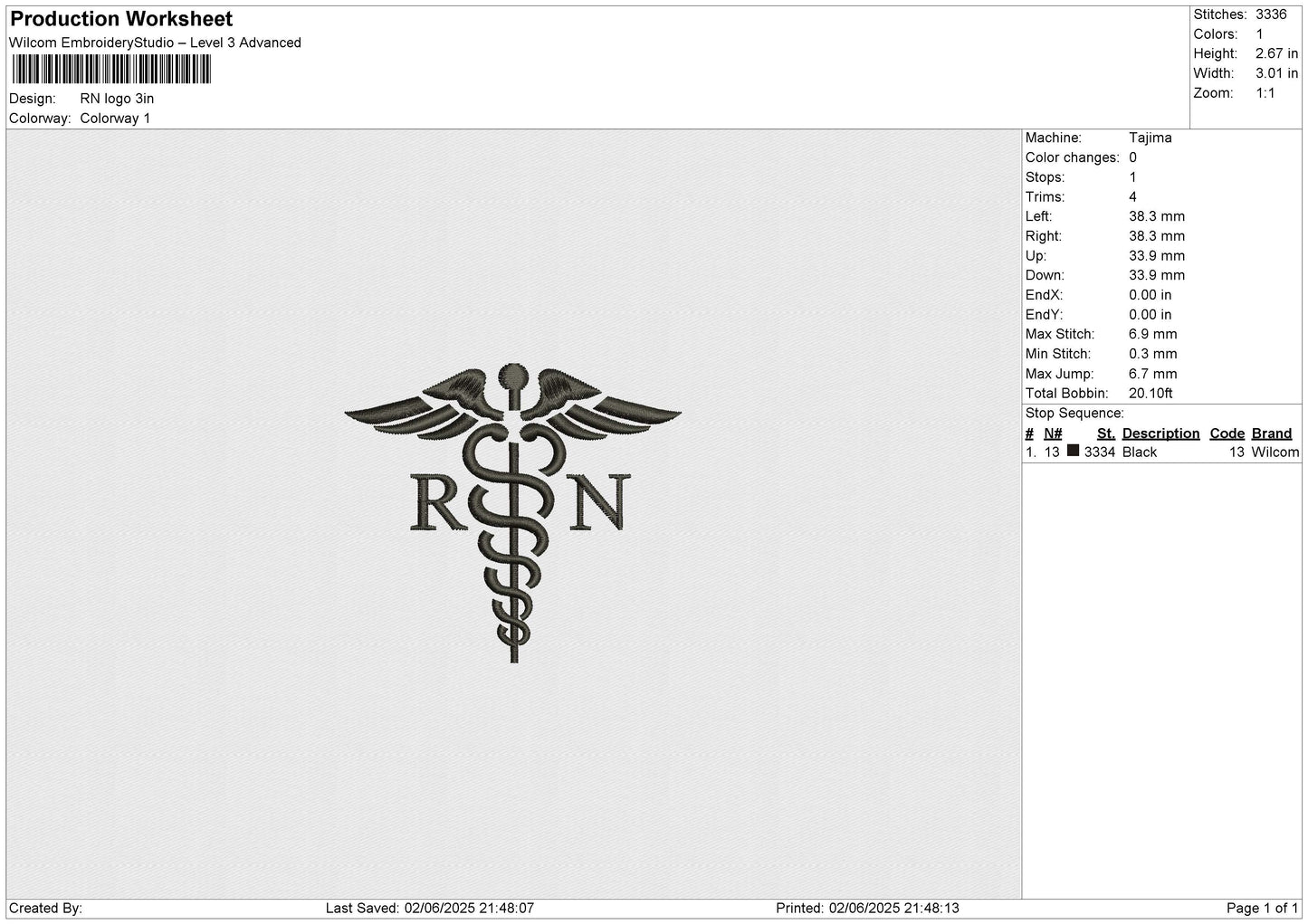 RN logo Embroidery File 6 size